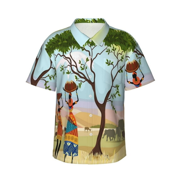 Haiem African Women Printed Hawaiian Shirt for Men - Men’s Casual Beach Summer Shirts - Stretch Fabric with Modern Fit-Large