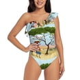 thumbnail image 1 of Haiem African Women Women's One Piece Swimsuits Tummy Control One Shoulder Bathing Suits Ruffle Swimwear-X-Large, 1 of 8