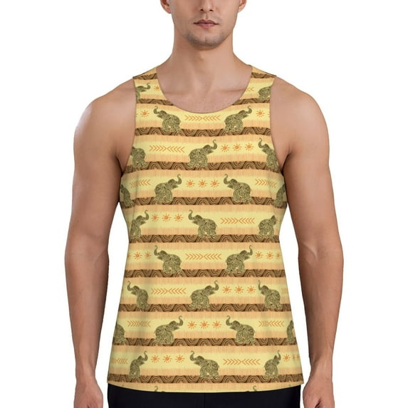 Haiem African tribal elephant Pattern Men Workout Tank Top Gym Bodybuilding Sleeveless Muscle T Shirts Athletic Tank Breathable Workout Shirt-Medium
