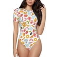 thumbnail image 1 of Haiem Afternoon Tea Women's Crew Neck Short Sleeve Bodysuit Tops Stretchy Slim Basic-Small, 1 of 9