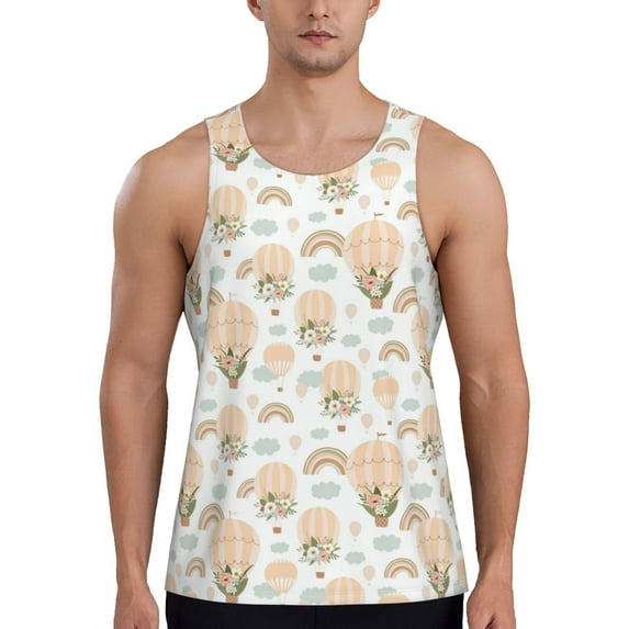 Haiem Air Balloon and Flower Men Workout Tank Top Gym Bodybuilding Sleeveless Muscle T Shirts Athletic Tank Breathable Workout Shirt-Small