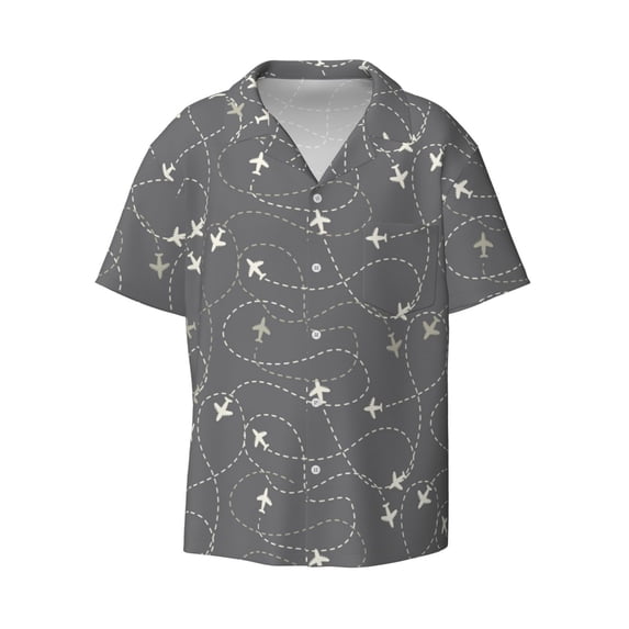 Haiem Airplane Routes Around The World Men's Casual Shirts Short Sleeve Button Down Shirts Fashion Textured Summer Beach Shirt-Small