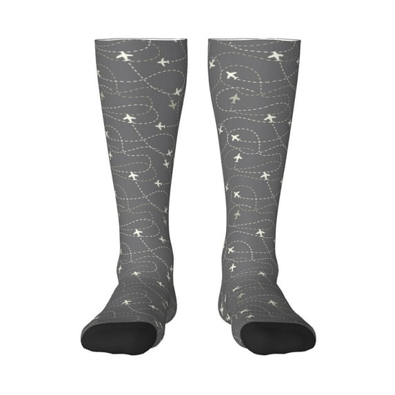 Haiem Airplane Routes Around The World Socks, Funny Novelty Crazy Design Cotton Socks Sports Socks Knee High Socks For Men, Women,1Pairs - Gift For Working Friends
