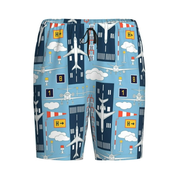 Haiem Airplanes and Aviation Signs Men's Pajama Short with Soft Woven Cotton Elastic Waistband Sleep Short-XX-Large