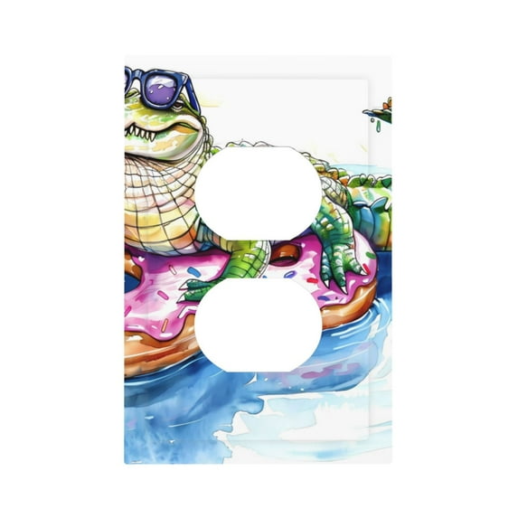 Haiem Alligator Donut Pool Float Pattern Decorative Wall Plates, 1-Gang 5.0" x3.0", Unbreakable Thermoplastic Faceplate Cover for Decorator Receptacle Outlet & Switch-Style S