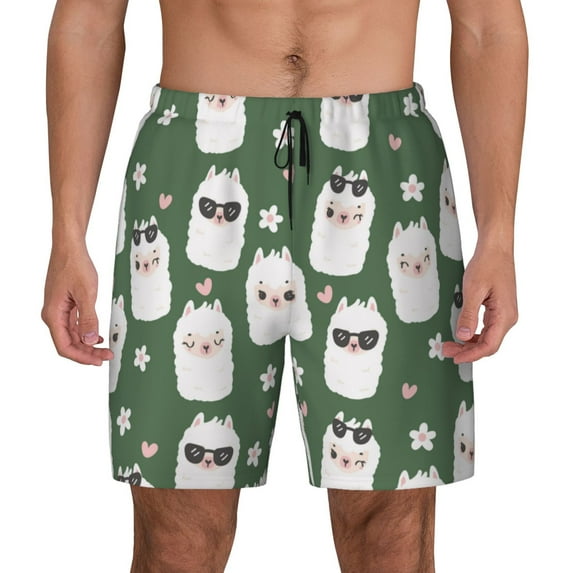 Haiem Alpaca Faces Men'S Quick-Dry Swim Trunks: Comfortable Beach Shorts With Mesh Lining And Pockets - Ideal For Swimming And Sunbathing Xx-Large
