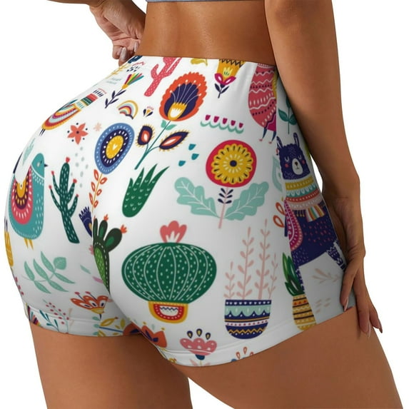 Haiem Alpaca Flower No Front Seam Biker Shorts for Women Yoga Workout Gym Bike Shorts with Tummy Control Moisture-Wicking-X-Large