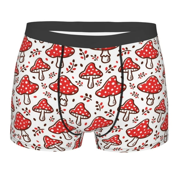 Haiem Amanita Red Mushroom Men's Boxer Briefs, Every Day Comfort Stretch Cotton Moisture-Wicking Underwear-Large