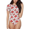 thumbnail image 1 of Haiem Amanita Red Mushroom Women's Crew Neck Short Sleeve Bodysuit Tops Stretchy Slim Basic-Medium, 1 of 9
