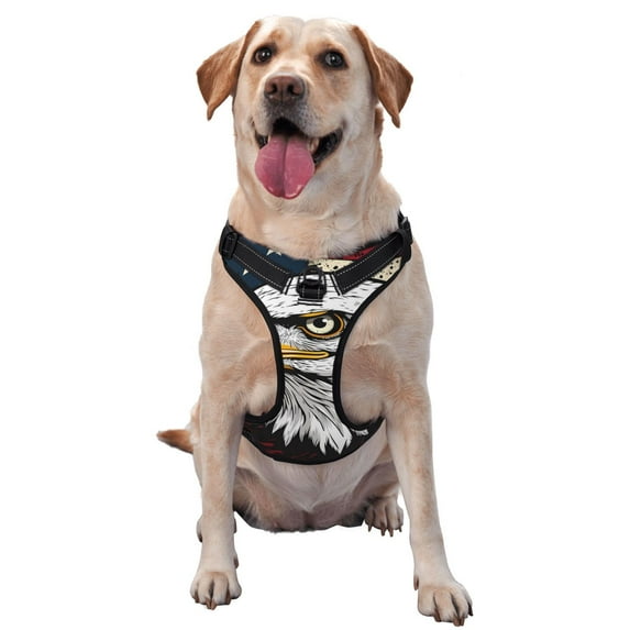 Haiem American Bald Eagle Pattern No-Pull Dog Harness Reflective Front Clip Vest with Handle,Step-in Air Dog Harness,Adjustable 2 Metal Rings 4 Buckles-Large