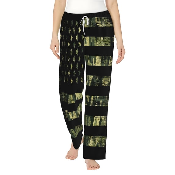 Haiem American Flag Camo Women's Pajama Pants Ultra Lightweight Pjs Bottoms Sleepwear Bottom Pants With Pocket Drawstring-Small