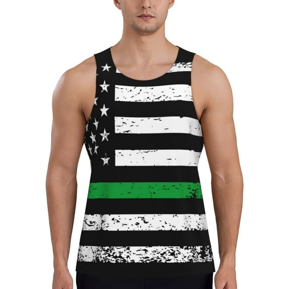 Haiem American Flag Pattern Men Workout Tank Top Gym Bodybuilding Sleeveless Muscle T Shirts Athletic Tank Breathable Workout Shirt-Small