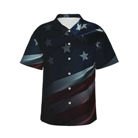 Haiem American Flag Waving Print Printed Hawaiian Shirt for Men - Men’s Casual Beach Summer Shirts - Stretch Fabric with Modern Fit-XX-Large