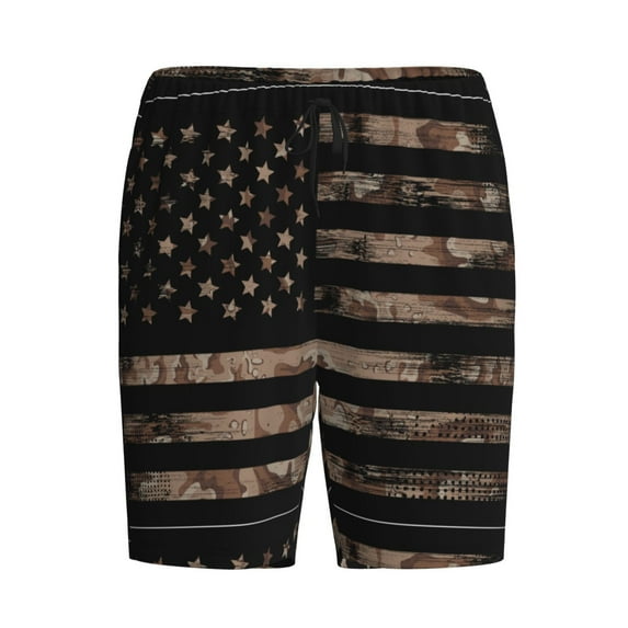 Haiem American Flag with Desert Camouflage Men's Pajama Short with Soft Woven Cotton Elastic Waistband Sleep Short-Large