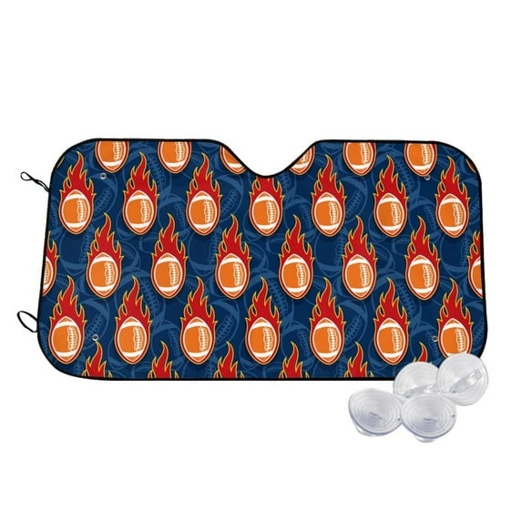 Haiem American Football and Fire Flames Car Windshield Sun Shade - Blocks UV Rays Sun Visor Protector, Sunshade to Keep Your Vehicle Cool, Universal Fit SUV Van Sedan-Medium