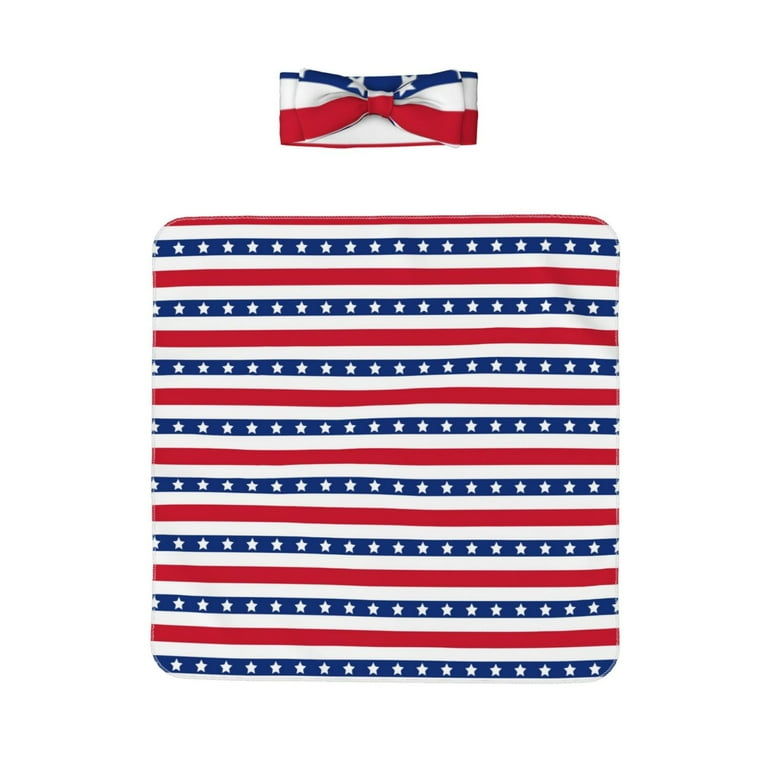 Haiem American Patriotic Stars And Stripes Pattern Baby Swaddle Blanket and Headband Set Breathable and Skin Friendly Baby Receiving Blankets Swaddle