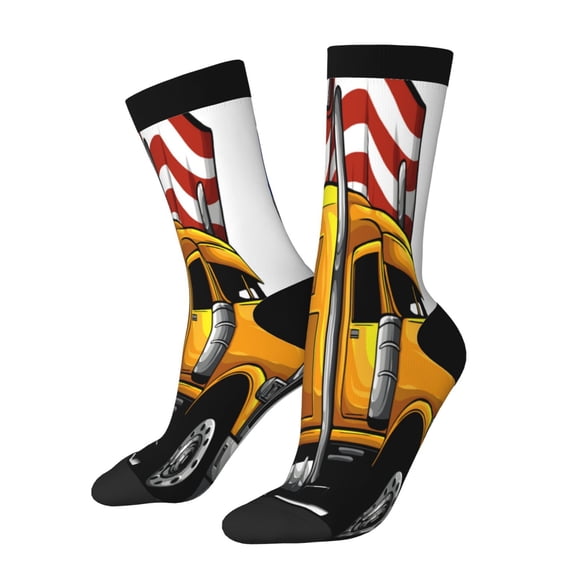 Haiem American Truck Pattern Crew Socks – Soft & Durable Moisture-wicking Socks, Stay-Up Fit for Business, Work, and Casual Wear Size 5-11