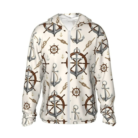 Haiem Anchor with Rope UPF 50+ Fishing Shirts for Men Long Sleeve UV Sun Protection Hoodie Non-Mask Outdoor Hiking Shirts