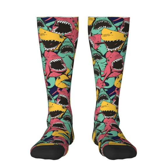 Haiem Angry Shark Pattern Socks, Funny Novelty Crazy Design Cotton Socks Sports Socks Knee High Socks For Men, Women,1Pairs - Gift For Working Friends