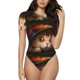 thumbnail image 1 of Haiem Animal Cat Women's Crew Neck Short Sleeve Bodysuit Tops Stretchy Slim Basic-Medium, 1 of 9
