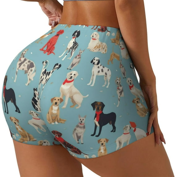 Haiem Animal Dog No Front Seam Biker Shorts for Women Yoga Workout Gym Bike Shorts with Tummy Control Moisture-Wicking-Large