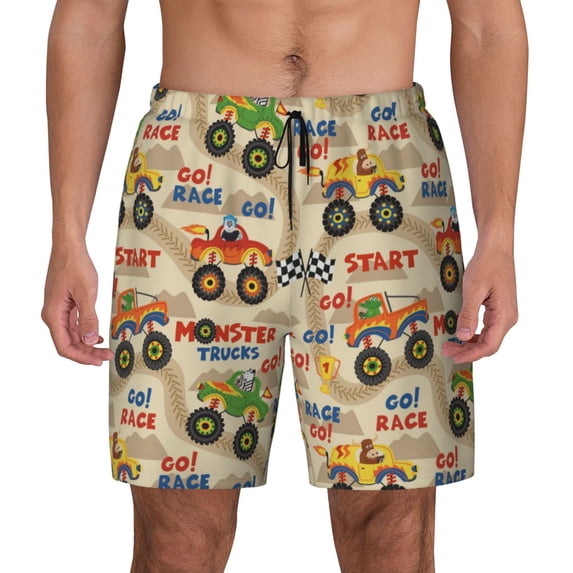 Haiem Animal Truck Mens Swim Trunks with Compression Liner 2 in 1 Swimming Shorts Stretch Swimwear Quick Dry,Board Shorts-Small