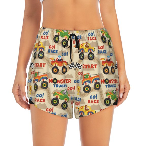 Haiem Animal Truck Women's 2 in 1 Running Shorts - Lightweight Athletic Workout Gym Yoga Breathable Sports Shorts Liner with Phone Pockets-Small