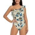 thumbnail image 1 of Haiem Animals Driving Police Car Women's One Piece Swimsuits Tummy Control One Shoulder Bathing Suits Ruffle Swimwear-XX-Large, 1 of 8
