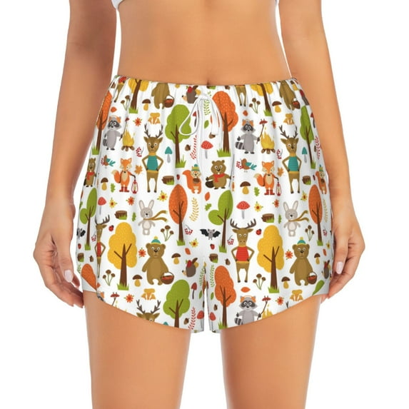 Haiem Animals Forest Women's 2 in 1 Running Shorts - Lightweight Athletic Workout Gym Yoga Breathable Sports Shorts Liner with Phone Pockets-Small