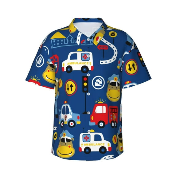 Haiem Animals Rescue Team Printed Hawaiian Shirt for Men - Men’s Casual Beach Summer Shirts - Stretch Fabric with Modern Fit-Large