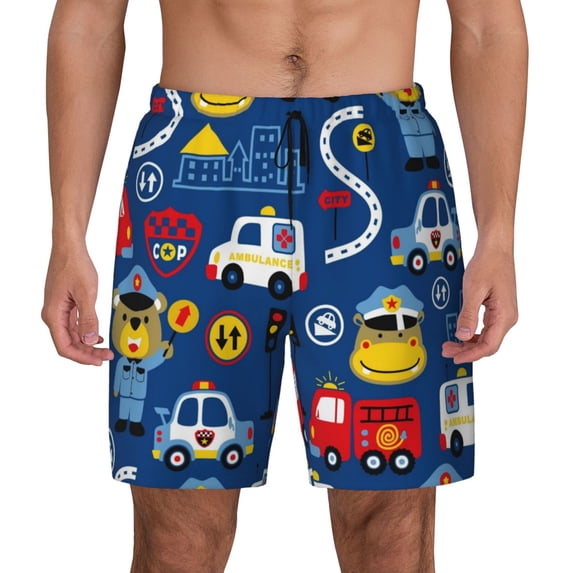 Haiem Animals Rescue Team Mens Swim Trunks with Compression Liner 2 in 1 Swimming Shorts Stretch Swimwear Quick Dry,Board Shorts-3X-Large
