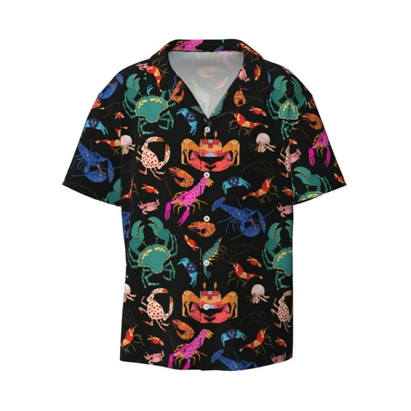 Haiem Animals Under Water Men's Casual Shirts Short Sleeve Button Down Shirts Fashion Textured Summer Beach Shirt-Small