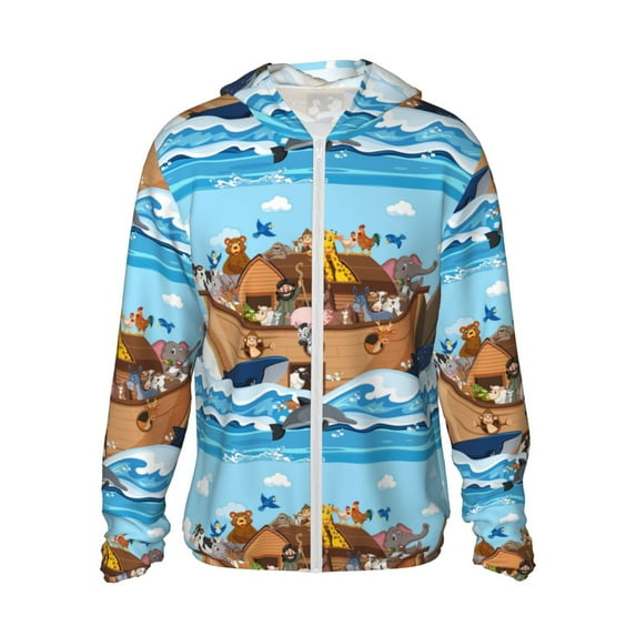 Haiem Animals on Noah's Ark Floating UPF 50+ Fishing Shirts for Men Long Sleeve UV Sun Protection Hoodie Non-Mask Outdoor Hiking Shirts