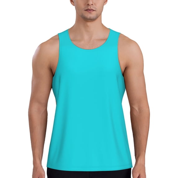Haiem Aqua Men Workout Tank Top Gym Bodybuilding Sleeveless Muscle T Shirts Athletic Tank Breathable Workout Shirt-Large