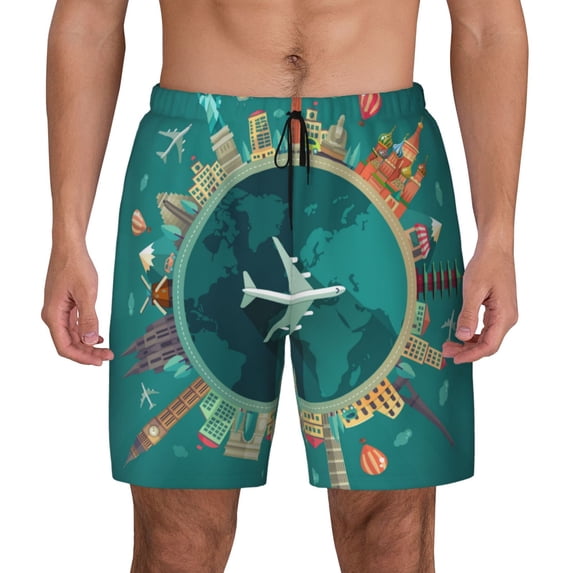 Haiem Around The Planet Men'S Quick-Dry Swim Trunks: Comfortable Beach Shorts With Mesh Lining And Pockets - Ideal For Swimming And Sunbathing 3x-Large