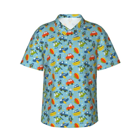 Haiem Artoon Transport Printed Hawaiian Shirt for Men - Men’s Casual Beach Summer Shirts - Stretch Fabric with Modern Fit-Large