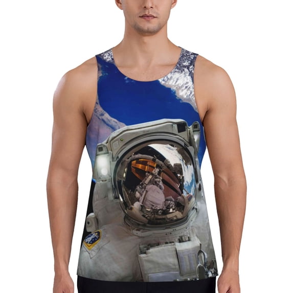 Haiem Astronaut in Outer Space Men Workout Tank Top Gym Bodybuilding Sleeveless Muscle T Shirts Athletic Tank Breathable Workout Shirt-Large