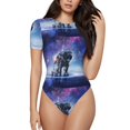 thumbnail image 1 of Haiem Astronauts Start Running Women's Crew Neck Short Sleeve Bodysuit Tops Stretchy Slim Basic-XX-Large, 1 of 9