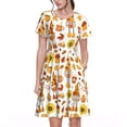 thumbnail image 1 of Haiem Autumn Harvest Gnomes Pattern Women's Short-Sleeve Scoop Neck Swing Dress, 1 of 6