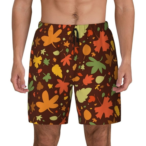 Haiem Autumn Leaves Mens Swim Trunks with Compression Liner 2 in 1 Swimming Shorts Stretch Swimwear Quick Dry,Board Shorts-Large