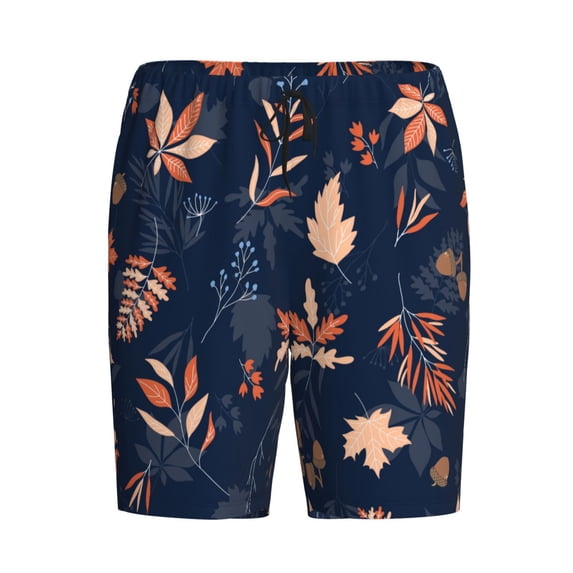 Haiem Autumn Leaves With Blue Men's Pajama Short with Soft Woven Cotton Elastic Waistband Sleep Short-Small