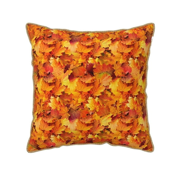 Haiem Autumn Maple Leaf Pile Print Velvet Soft Solid Decorative Square Throw Pillow Covers Set with Elegant Piping Christmas Cushion Case for Sofa Bedroom Car-16"x16"