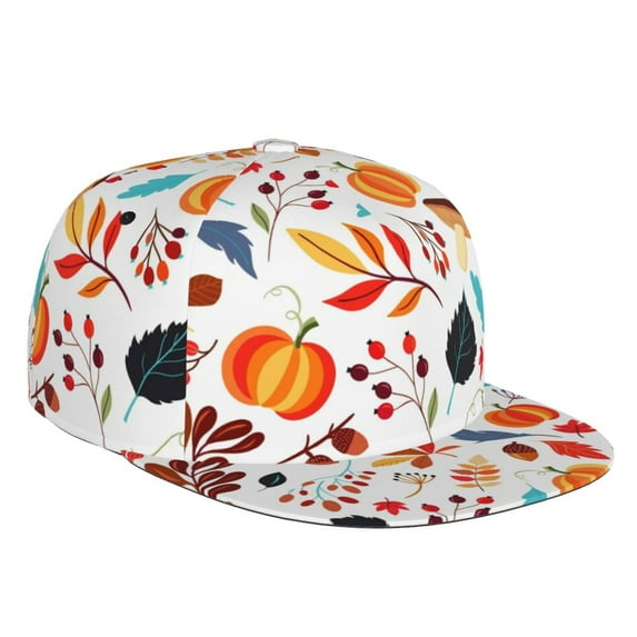 Haiem Autumn Pumpkins Fall Leaves Classic Snapback Cap Flat Bill Hat Baseball Cap Adjustable Size Cotton Dad Hat