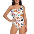 thumbnail image 1 of Haiem Autumn Pumpkins Fall Leaves Women's One Piece Swimsuits Tummy Control One Shoulder Bathing Suits Ruffle Swimwear-X-Large, 1 of 8