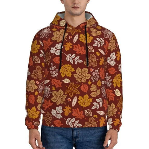 Haiem Autumn Warm Tone Maple Leaf Patterned Men's Hoodie with Kangaroo Pocket - Ideal Pullover Sweatshirt for Daily Wear, Travel, and Home-3X-Large