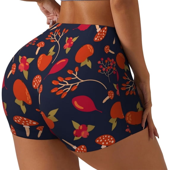 Haiem Autumnal Forest No Front Seam Biker Shorts for Women Yoga Workout Gym Bike Shorts with Tummy Control Moisture-Wicking-