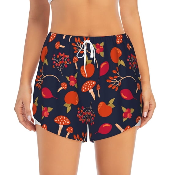 Haiem Autumnal Forest Women's 2 in 1 Running Shorts - Lightweight Athletic Workout Gym Yoga Breathable Sports Shorts Liner with Phone Pockets-Large
