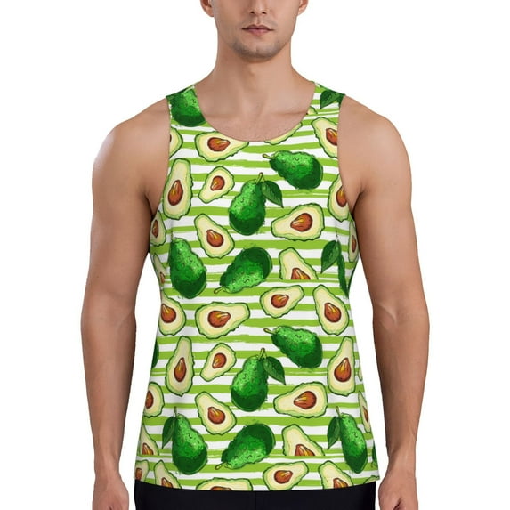 Haiem Avocado Green Striped Men Workout Tank Top Gym Bodybuilding Sleeveless Muscle T Shirts Athletic Tank Breathable Workout Shirt-3X-Large