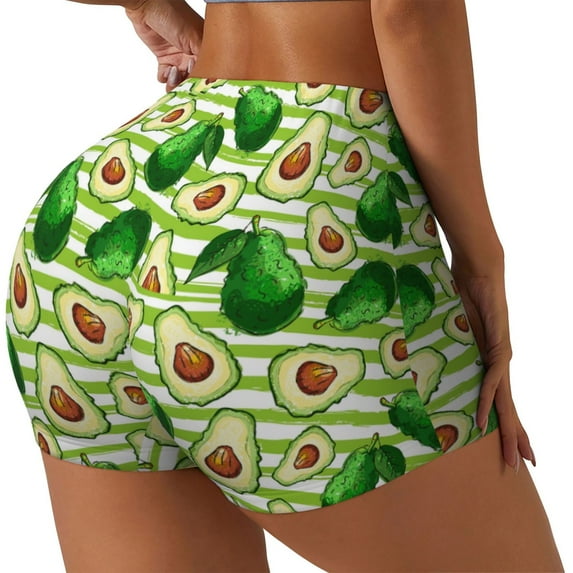 Haiem Avocado Green Striped No Front Seam Biker Shorts for Women Yoga Workout Gym Bike Shorts with Tummy Control Moisture-Wicking-X-Large