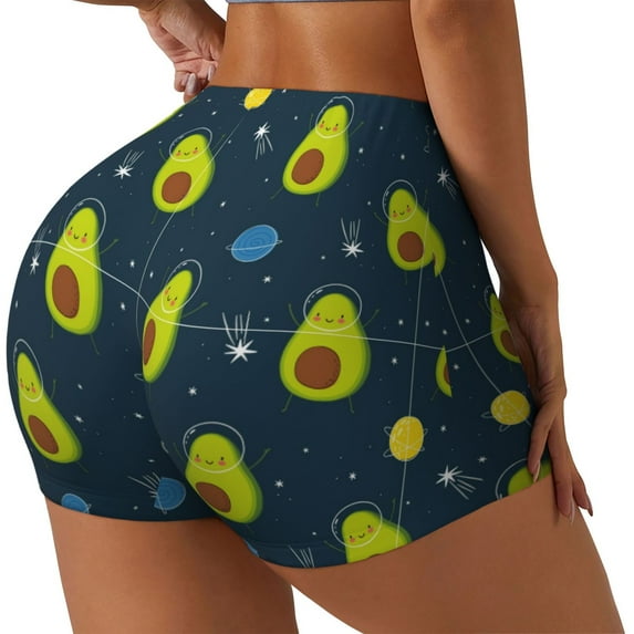 Haiem Avocado in Space No Front Seam Biker Shorts for Women Yoga Workout Gym Bike Shorts with Tummy Control Moisture-Wicking-Large